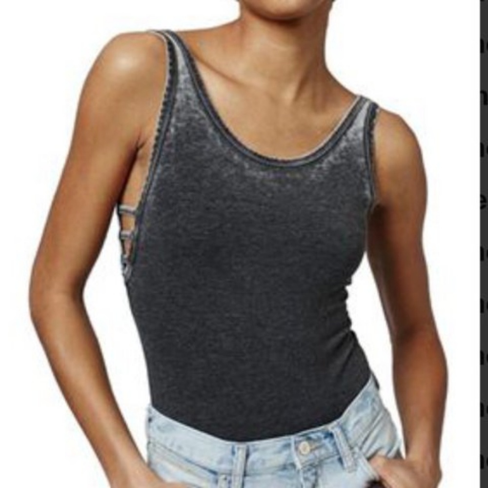Topshop charcoal grey washed jersey bodysuit